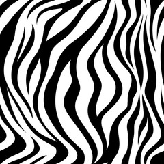 Zebra black and white strips  seamless pattern. vector illustration isolated on white background. Animal skin print texture.