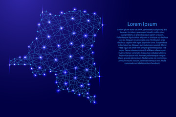 Map of Democratic Republic of Congo from polygonal blue lines and glowing stars vector illustration