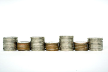 Coin stacks on a white background (money, coins, coin) 