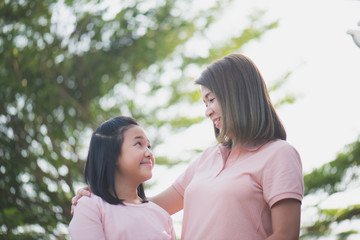 Fototapeta premium Asian mother and daughter in happines at the outside