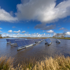 Solar panels floating on water