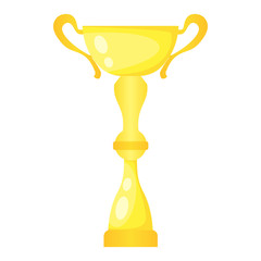 Vector golden trophy champion cup. Championship prize for first place. Victory symbol isolated on white background.

