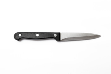 silver knife with dark handle on a white background