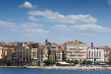 Corfu town old buildings summer season
