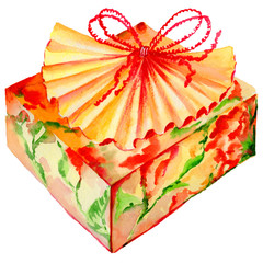 Holiday gift box in a watercolor style isolated.