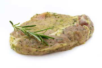 Pork chop, marinated. Isolated on the white background.