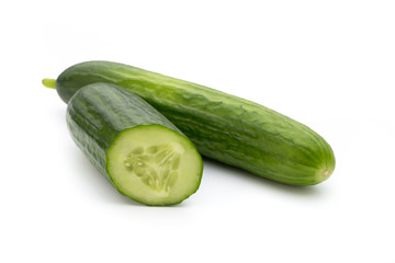 Eco cucumber on white background. Fresh vegetables.