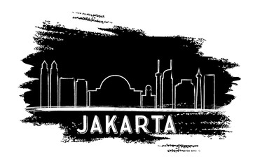 Jakarta Skyline Silhouette. Hand Drawn Sketch.