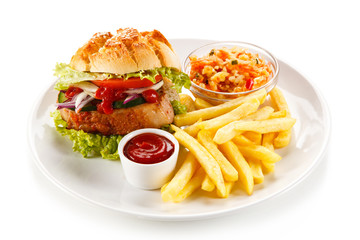 Hamburger with french fries