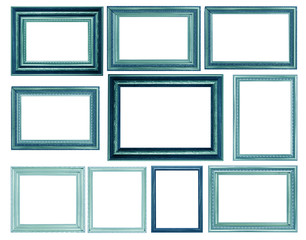Set of Vintage blue and wood picture frame, isolated on white