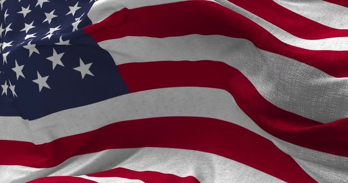 Close up USA flag blowing in the wind, looped slowmotion, 4K