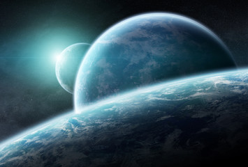 Obraz na płótnie Canvas Distant planet system in space 3D rendering