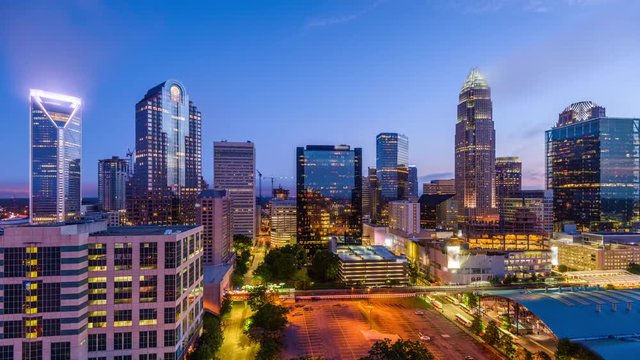 Charlotte, North Carolina, USA uptown skyline time lapse.