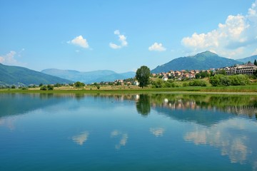 Fototapeta na wymiar View Lake Plav And Town, Montenegro