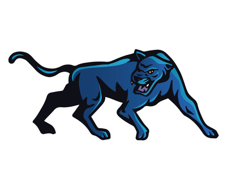 Vintage Aggressive Angry Animal In Action Illustration Logo - Blue Puma