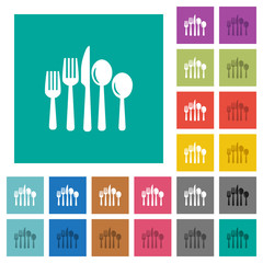 Cutlery square flat multi colored icons