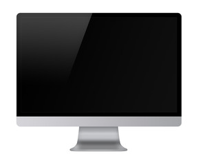 Computer display with empty black screen isolated on white background. Front view. 3D illustration.