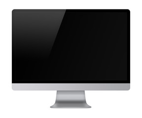 Fototapeta premium Computer display with empty black screen isolated on white background. Front view. 3D illustration.