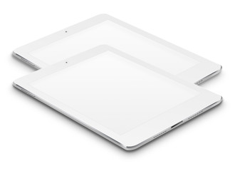 Realistic tablet computers with blank screens isolated on white background. 3D illustration.