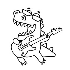 The dragon playing the electric guitar in black glasses. Vector illustration.