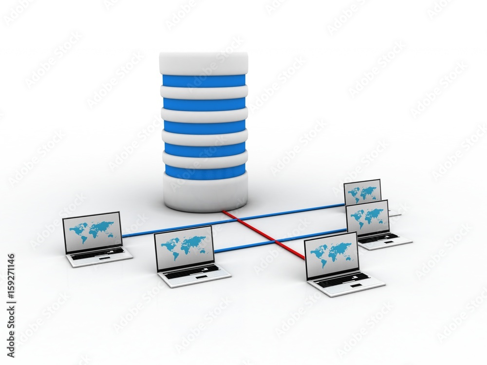 Poster 3d rendering database storage data base in laptop