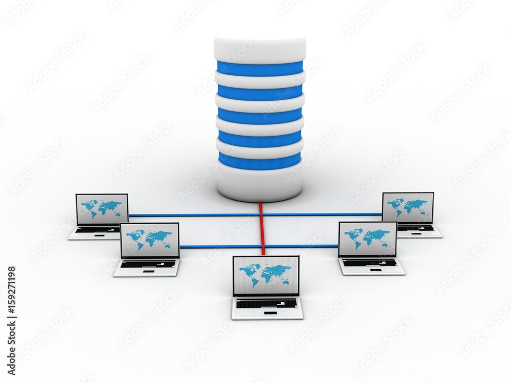 Poster 3d rendering database storage data base in laptop