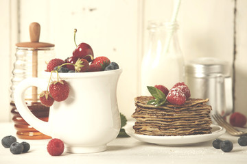 Mixed berries and pancakes