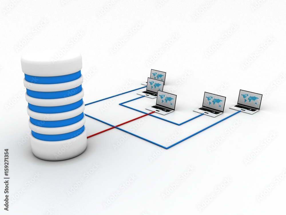 Poster 3d rendering database storage data base in laptop