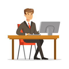 Young businessman working on his computer vector Illustration