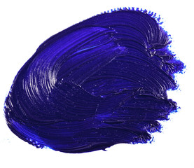 Stain of blue oil paint on white background