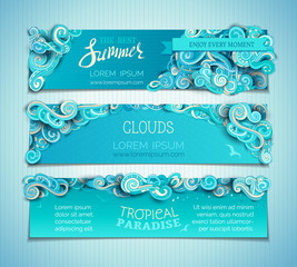 Vector set of summer sky horizontal banners.