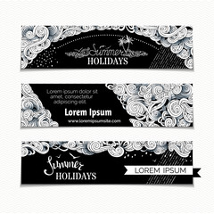 Vector set of night clouds horizontal banners.