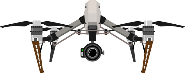 Fully editable vector illustration of a professional drone with a high definition 4K camera