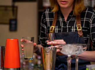 Bartender prepares a cocktail