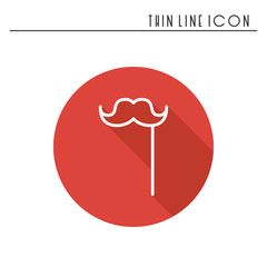 Stylish paper fake mustache on a stick line icon. Accessory, mask. Party celebration masquerade birthday holidays event. Thin party element icon. Vector simple design. Illustration. Symbols pictogram