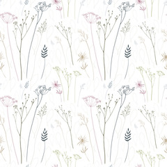 Floral pattern with dill or fennel  flowers and grasses. - 159276554