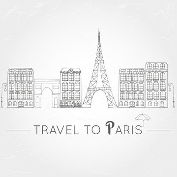 Vector urban banner with buildings and Eiffel Tower for postcards or web.