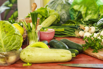 Green vegetables, fresh, cucumber, lettuce, spring onions