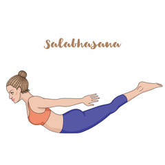 Women silhouette. Locust yoga pose. Salabhasana