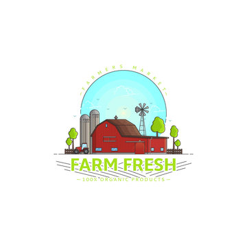Farm fresh logo template. Vector illustration. Farmers market symbol in linear style.