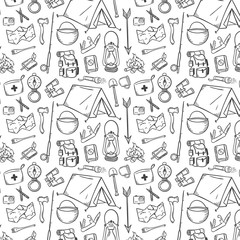 Hand Drawn Travel Pattern. Doodle Vector Illustration of tourism. - 159279594
