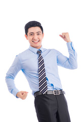 Goal achievement. Businessman rejoicing for his success