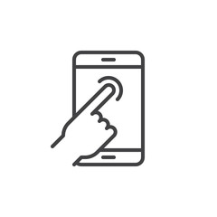 Touch screen finger tap line icon, outline vector sign, linear style pictogram isolated on white. Hand gesture symbol, logo illustration. Editable stroke. Pixel perfect