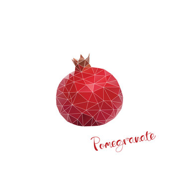 Pomergranate red fruit in low poly color nature