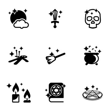 Set of simple icons on a theme Magic, forbidden, pentagram, cult, vector, set. White background