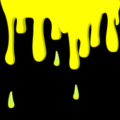 yellow, gold paint dripping. abstract blob. Black background.