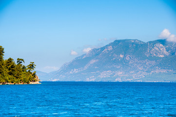 Landscape of the Mediterranean Sea. Mountains and the sea of Turkey.