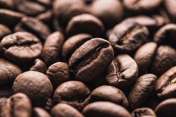 Coffee beans. Coffee pattern. Coffee texture. Close up, macro