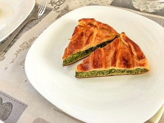 Two slices of a tasty savory rustic pie