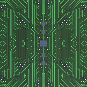 Green Printed Circuit Board with detailed network Texture 3D Illustration